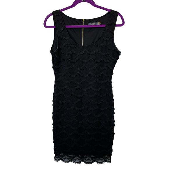 Guess Eyelash Fringe Sleeveless Bodycon Mini Sheath Dress Black Women's Size 6 - Picture 3 of 8